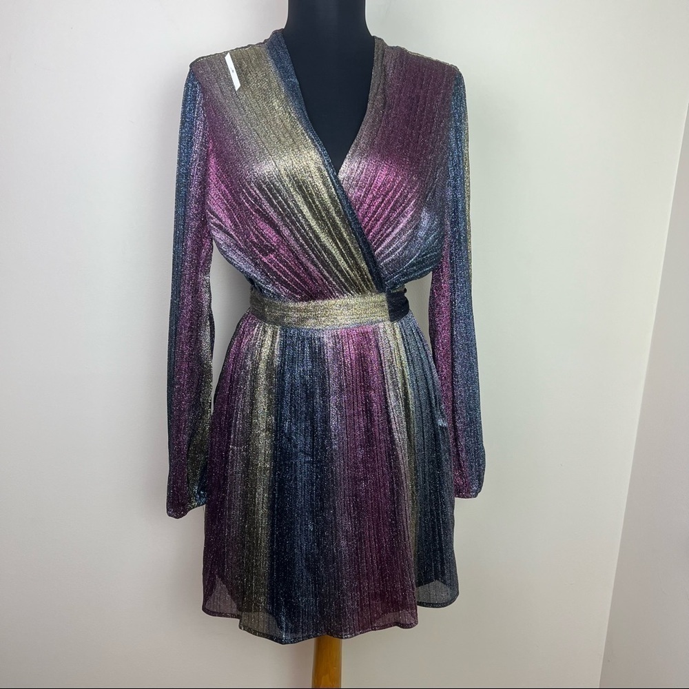 4SI3NNA Weila Long‎ Sleeve Wrap Minidressin Rainbow - Picture 4 of 16